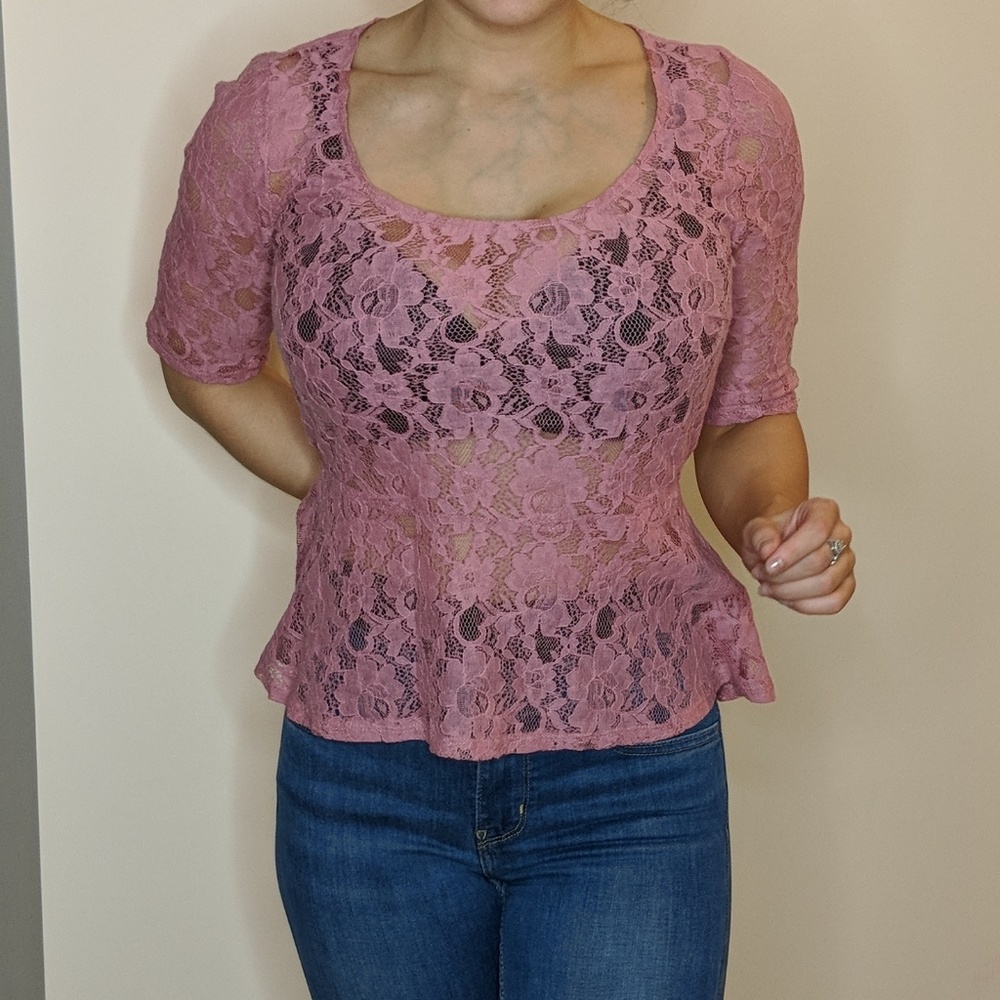 Blush pink lace peplum top